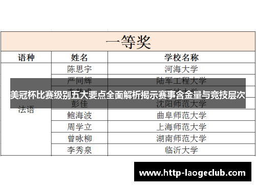 美冠杯比赛级别五大要点全面解析揭示赛事含金量与竞技层次