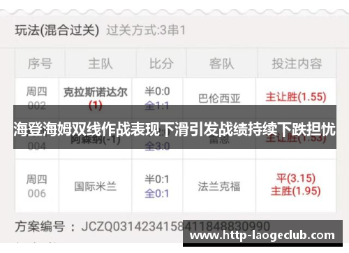 海登海姆双线作战表现下滑引发战绩持续下跌担忧 海登海姆双线作战表现下滑引发战绩持续下跌担忧