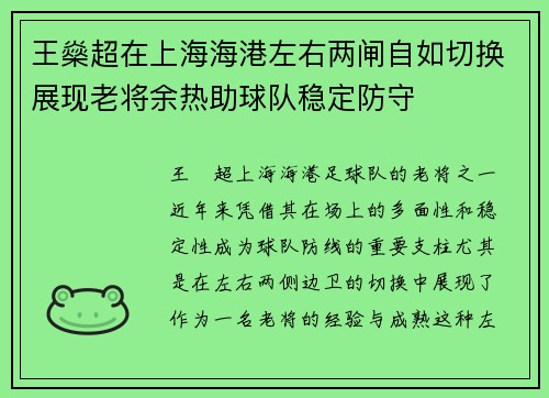 王燊超在上海海港左右两闸自如切换展现老将余热助球队稳定防守
